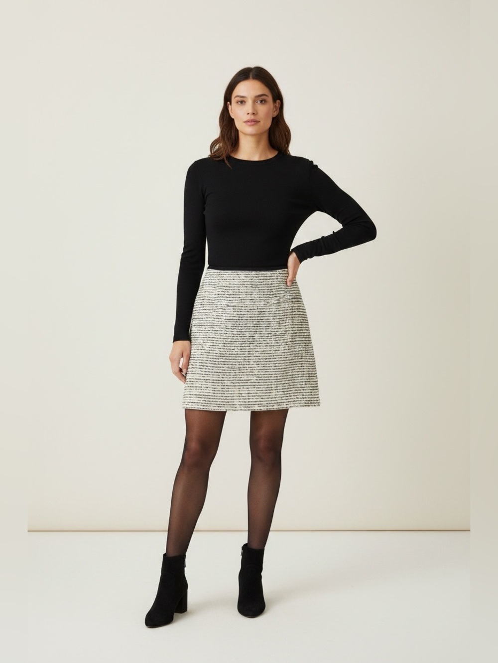 PRESTON & YORK Ivory/Black Maude Tweed A-Line Skirt Sz 14 Lg NWT Quiet Luxury